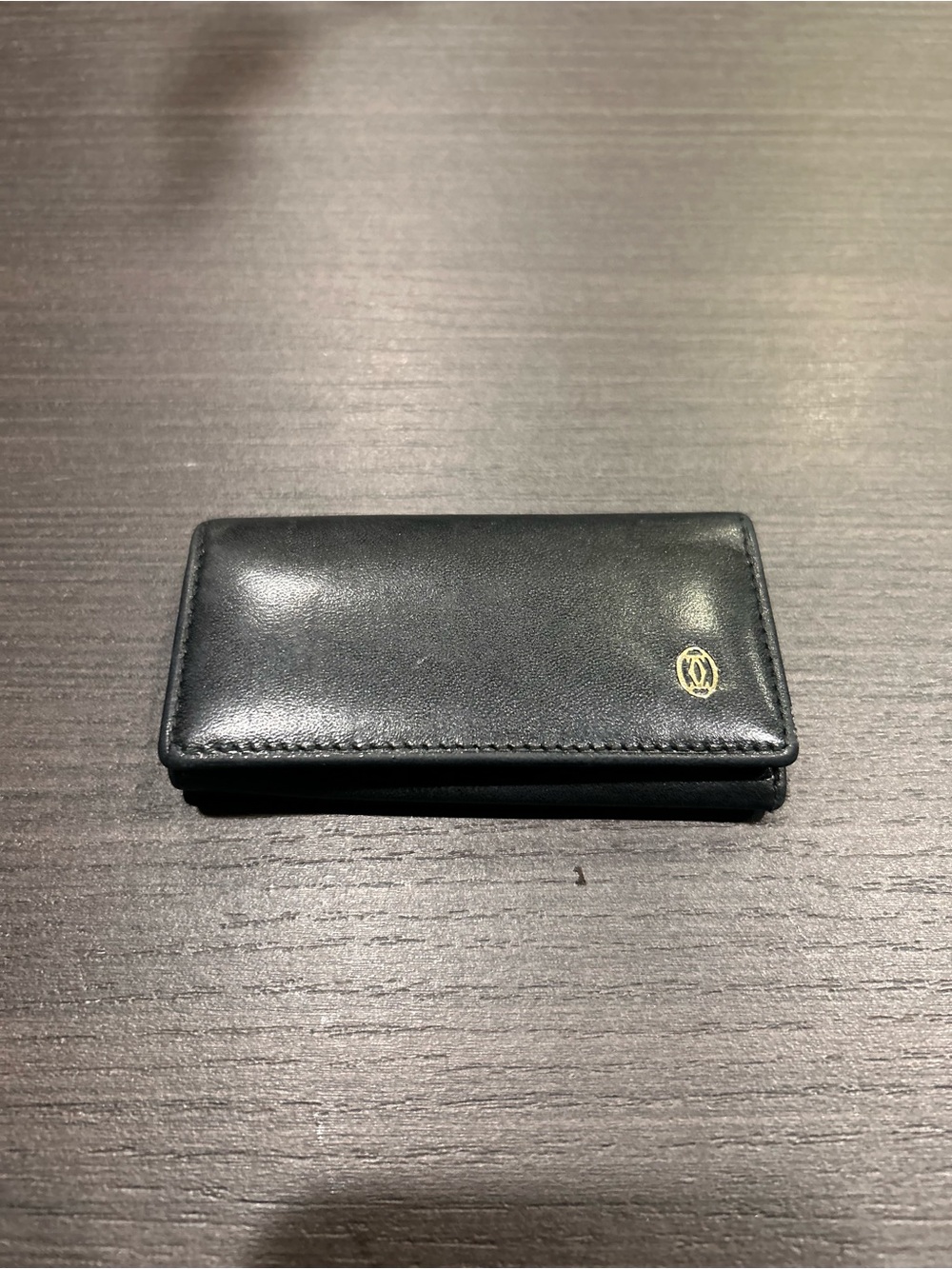 Cartier Black Leather Key & Card Holder with Gold Emblem